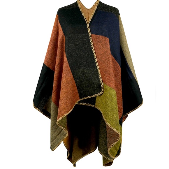 MAX EDITION Reversible Blanket Wrap/Poncho With Bronze Pin Closure. Size: OSFM - Picture 5 of 9